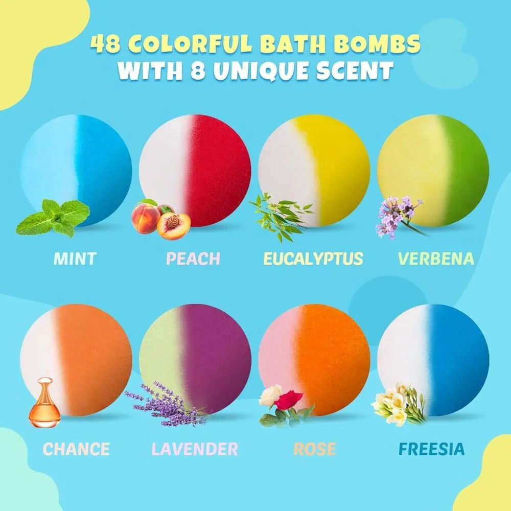 48pcs Bath Bombs for Kids with Toy Inside, Organic Colorful Bubble Bath for Kids